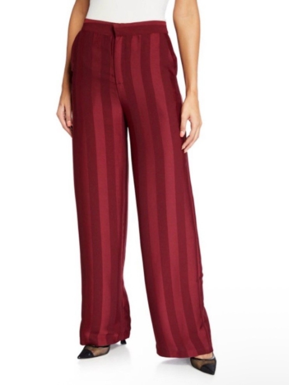 Endless Rose Burgundy High Rise Striped Wide-Leg Trousers Small